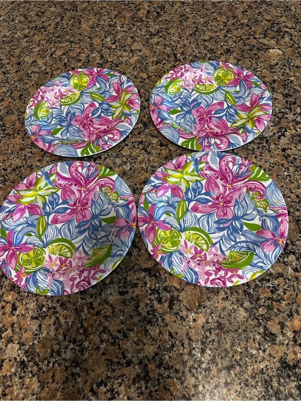 Lilly Pulitzer Melamine Plates Havana Picnic 9" Plates Floral Limes Set of 4